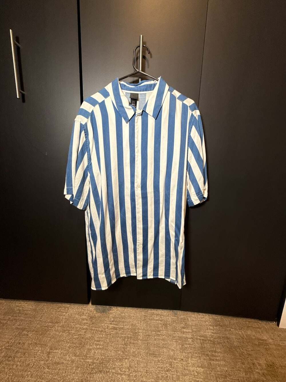 H&M Regular Fit Blue and White Bold Striped Short Sleeve Shirt